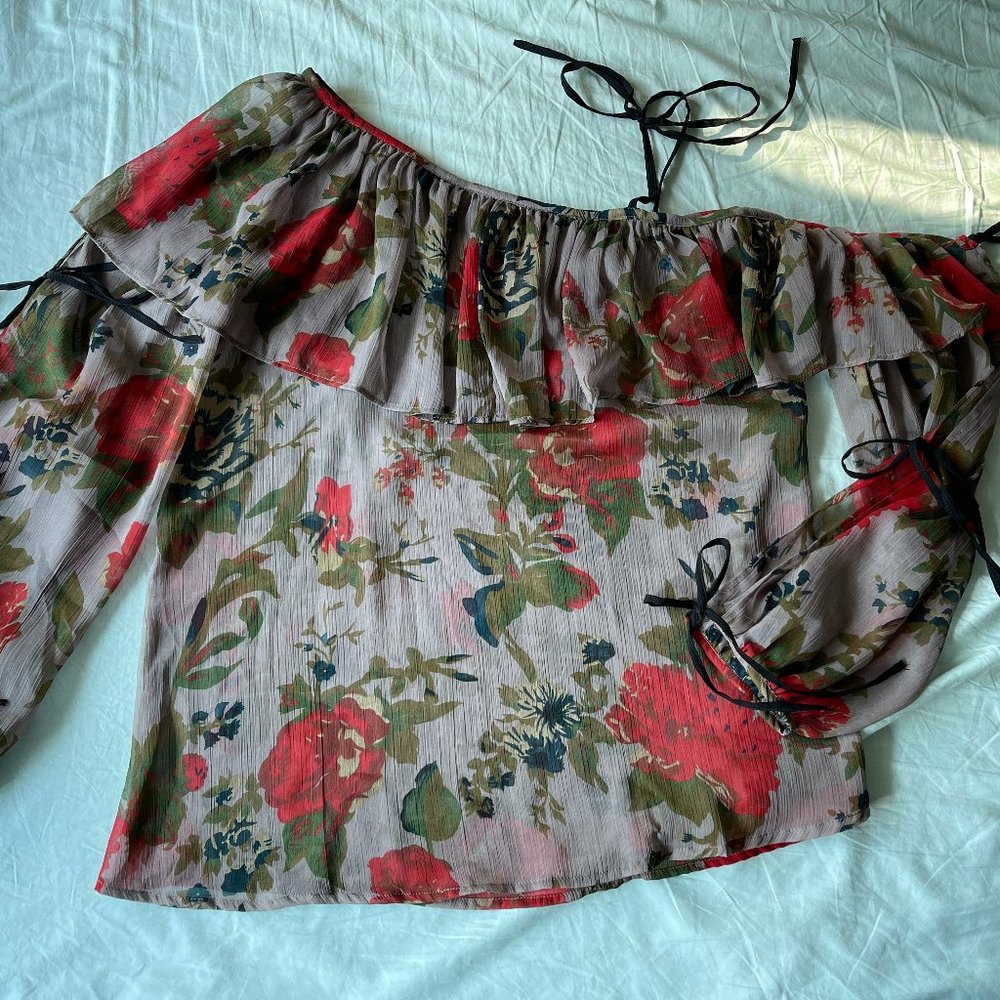 Topshop Floral Sheer Asymmetrical Top